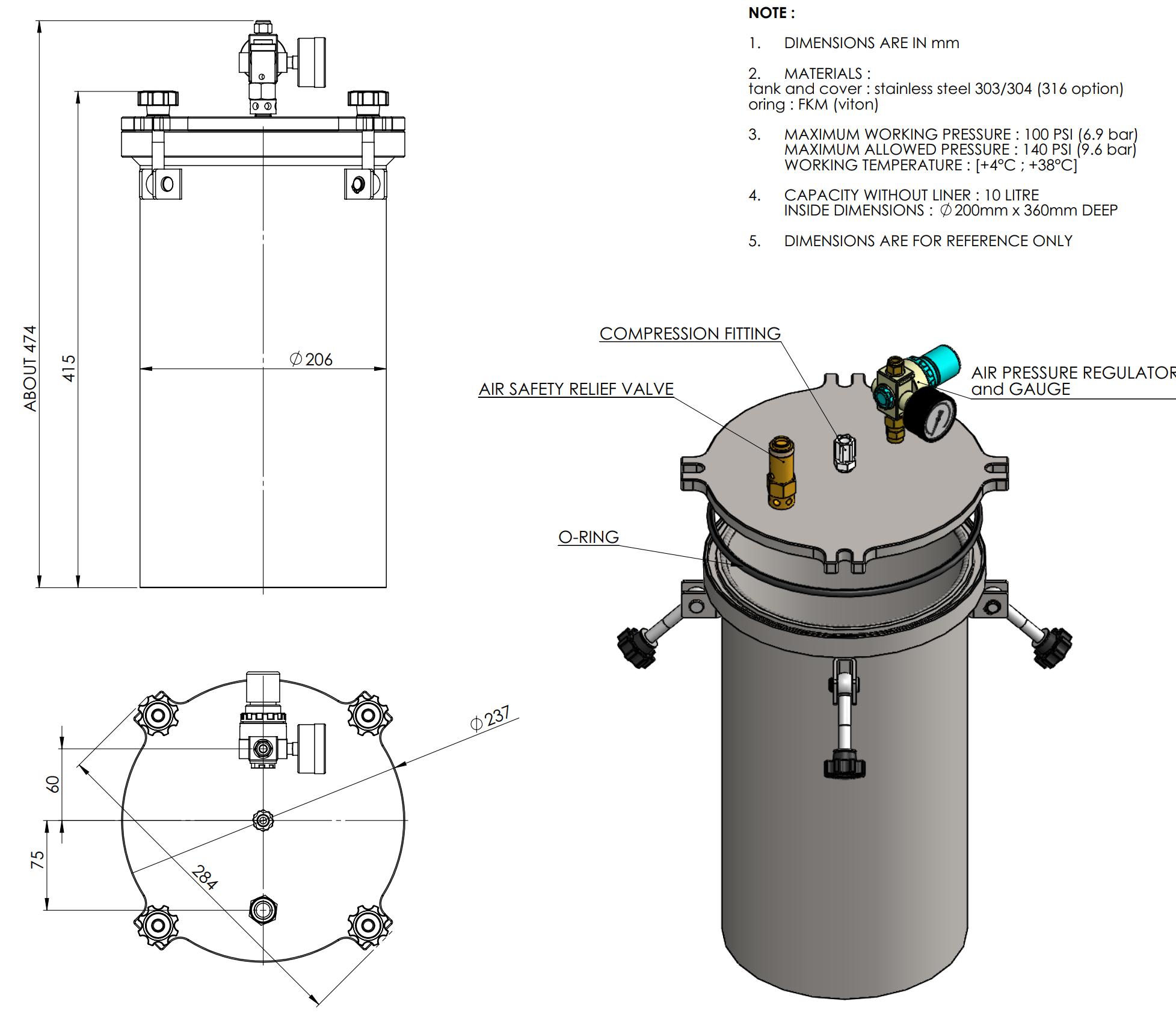 10L ST Series Pressure Vessel