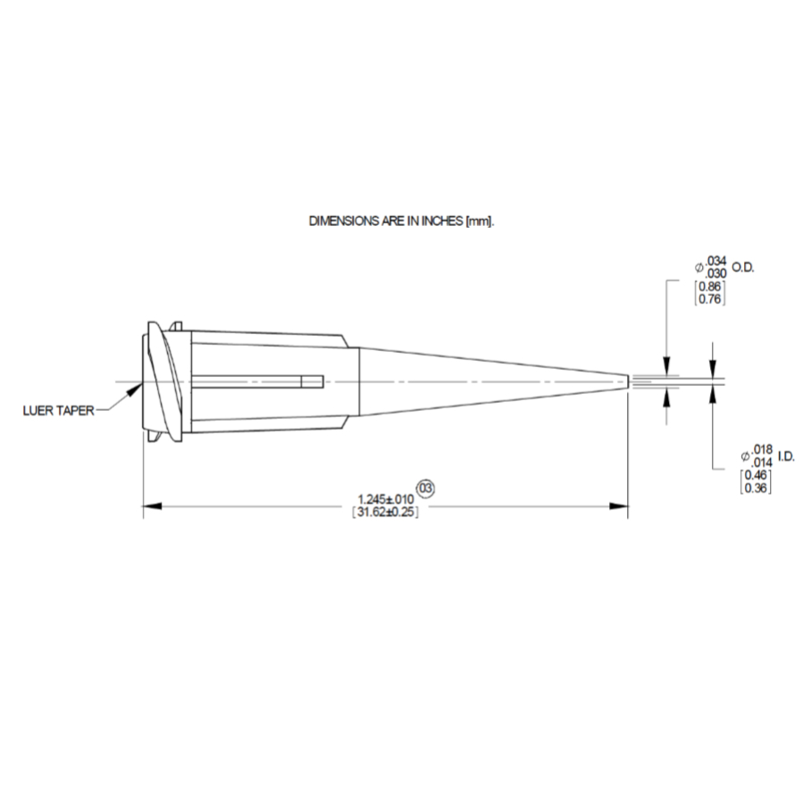 7005007 Nordson Opaque Rigid Tapered Tip blue drawing