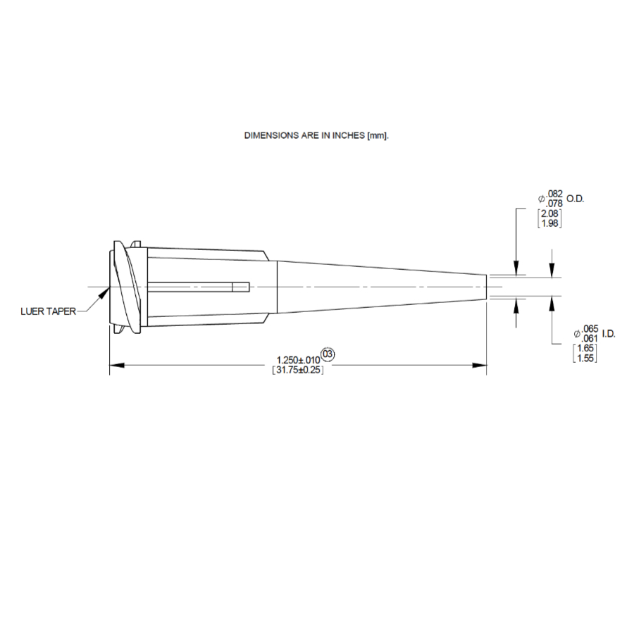 7018049 Nordson Opaque Rigid Tapered Tip olive drawing