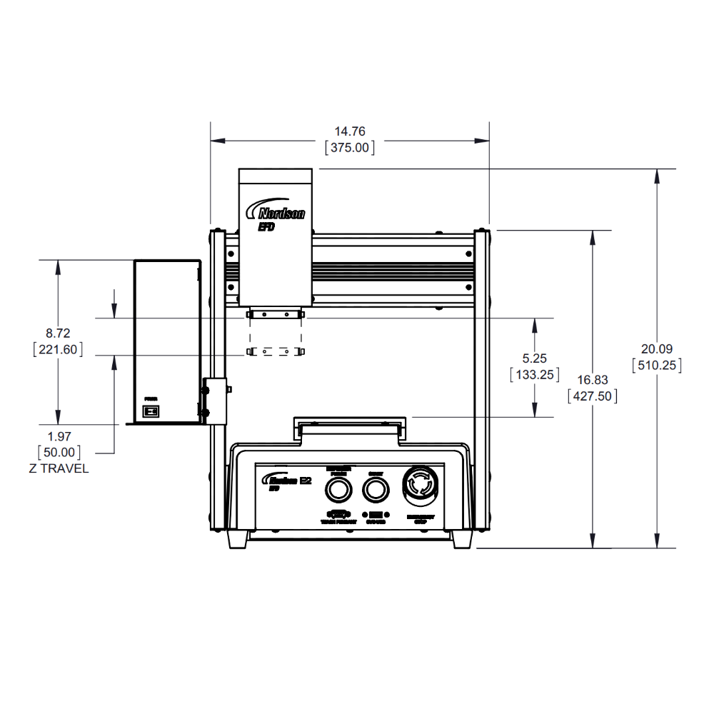 7361345 Nordson E2 3-axis dispensing robot 200 x 200 x 50 mm - front drawing