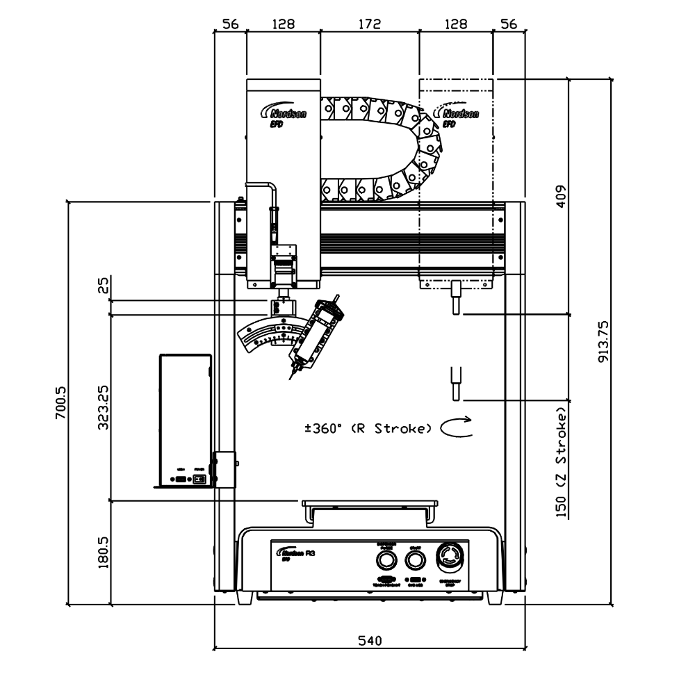 7363572 Nordson R2V 4-axis dispensing robot 300 x 300 x 150 mm - front drawing