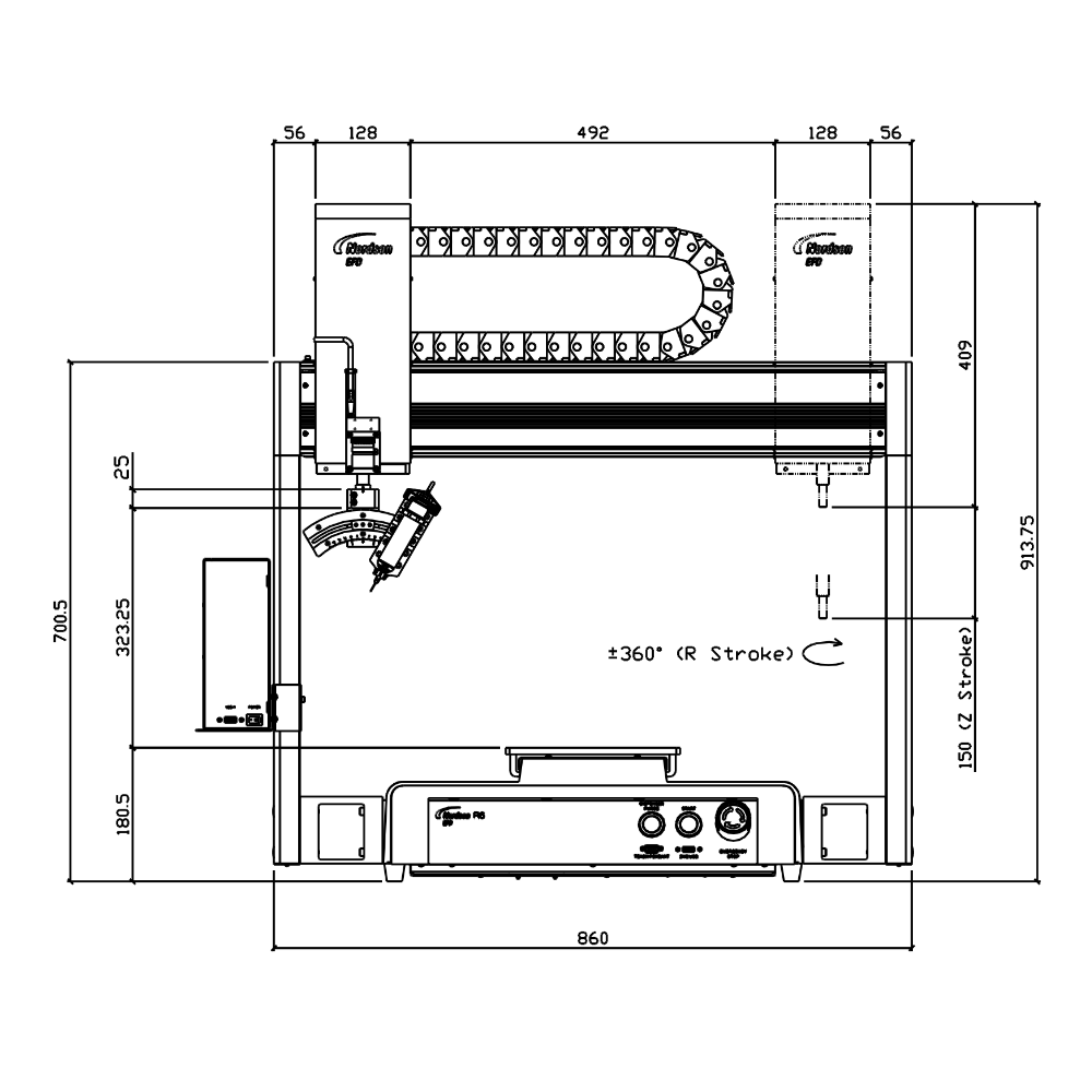 7363574 Nordson R6V 4-axis dispensing robot 620 x 500 x 150 mm - front drawing