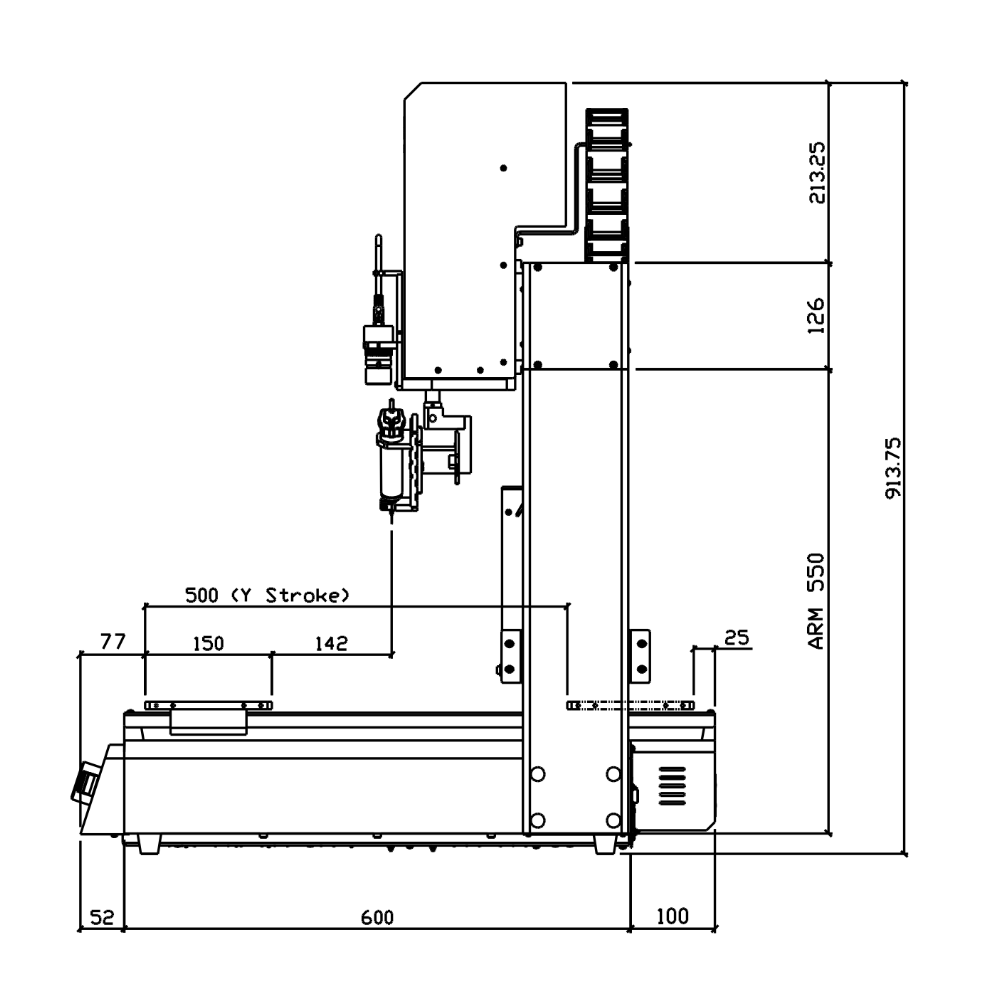 7363574 Nordson R6V 4-axis dispensing robot 620 x 500 x 150 mm - side drawing