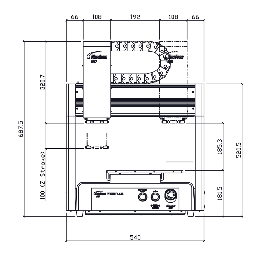 7363650 Nordson PROPlus3 3-axis dispensing robot 250 x 250 x 100 mm - front drawing