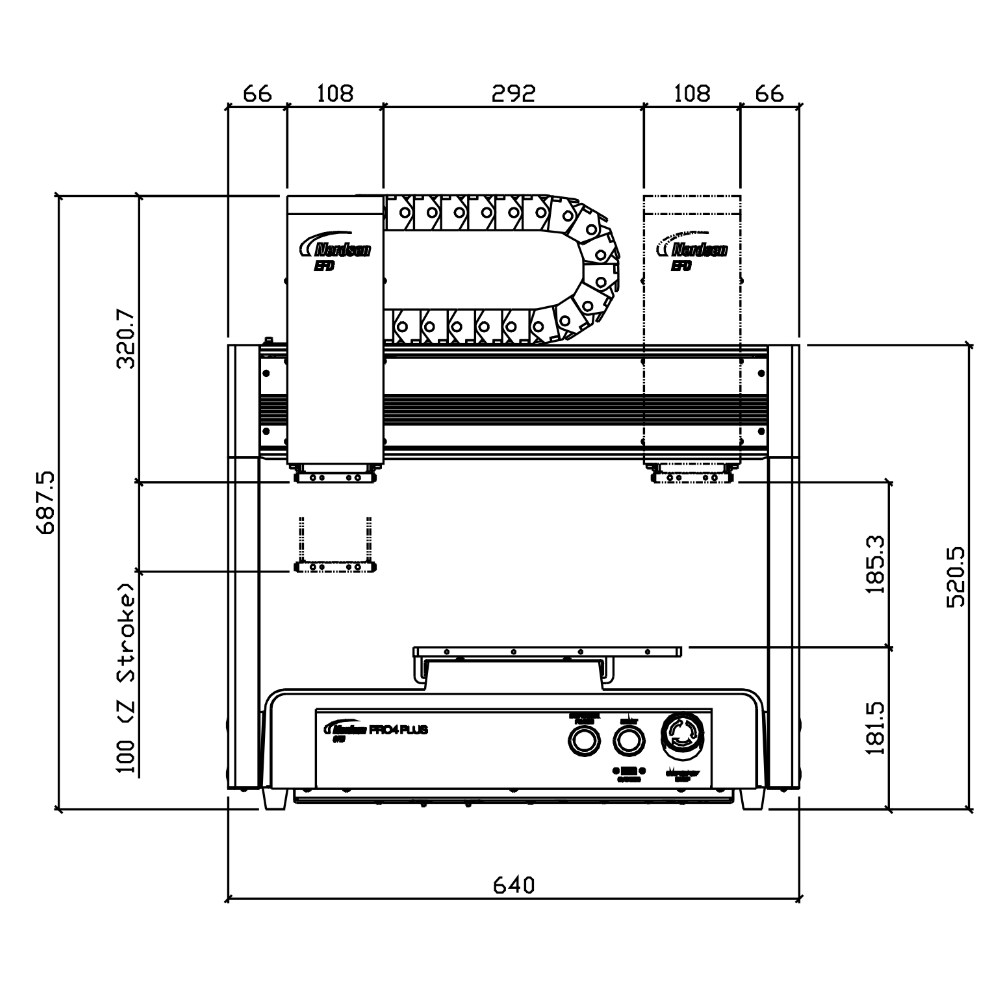 7363653 Nordson PROPlus4 3-axis dispensing robot 350 x 350 x 100 mm - front drawing